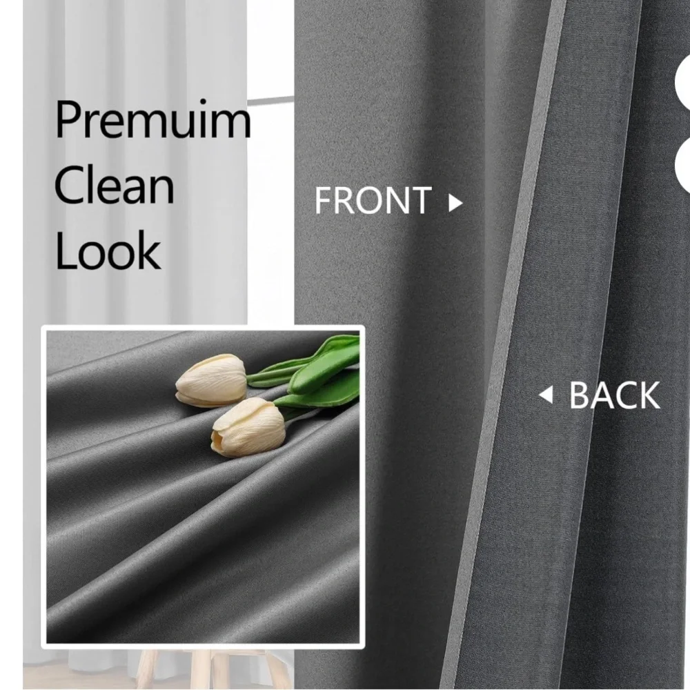 GWINE Light Grey Blackout Curtains Room Darkening Window Treatment Short Curtain